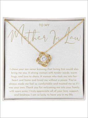 Love Knot Necklace for Women, Mother in Law Gift, 18k Yellow Gold Finish, Cubic